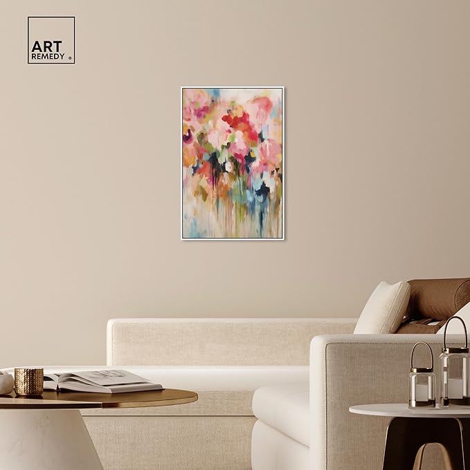 Art Remedy Soft Lush Pastel Canvas New Floral Wall Art, White Frame, 24" x 36"