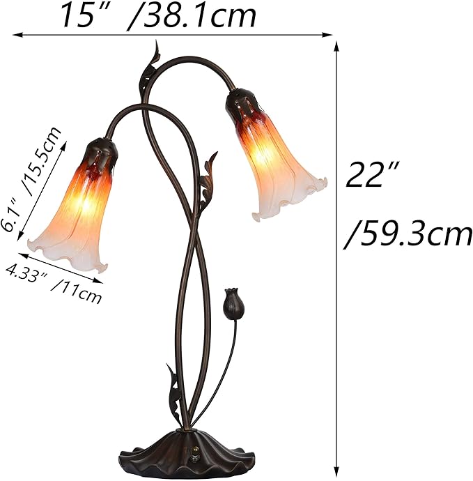 Bieye L10856 Lily Flower Blown Glass Accent Table Lamp for Living Room Bedroom Decoration (2-Light, Green)
