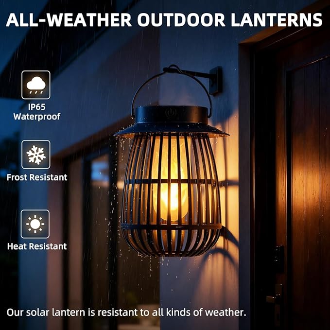 Gen2 Flame Solar Lanterns Outdoor Waterproof, 4Pack Hanging Lantern Decorative Indoor, Flickering Garden Lights Glow in the Dark, Camp Lamp Solar Lights for Outside Patio Tree Porch Table Yard Decor