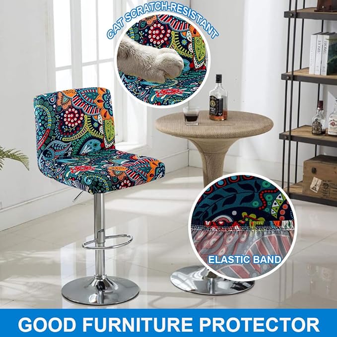 Levoberg Bar Stools Cover Set of 4 Printed Armless Swivel Barstools Slipcovers with Backs Stretch Square Counter Height Bar Stools Covers Mid Low Back Chair Cover for Kitchen Dining Room Bar #11