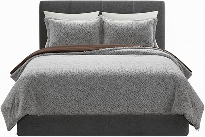 Lavish Home King Size Comforter Set - 3-Piece Mink-Style Faux Fur Blanket and 2 Shams - Cozy Machine-Washable King Bedding Set (Grey/Chocolate/Black)