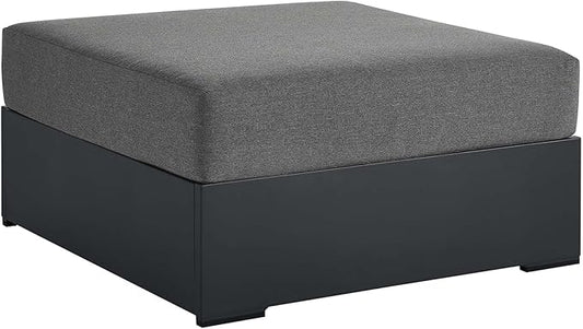 Modway Tahoe Aluminum Ottoman in Gray Charcoal with Weather-Resistant Cushion-Ideal as Outdoor Footstool, Patio or Sunroom Furniture