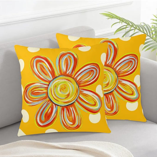 Summer Floral Pillow Covers 24x24 Set of 2 Yellow Daisy Polka Dots Outdoor Throw Pillows Spring Watercolor Flower Farmhouse Pillow Case Seasonal Decoration for Home Sofa Couch Porch