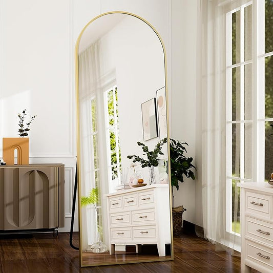 GLSLAND-21x64 inch Full Length Mirror-Aluminum Alloy Frame-Arch Mirror Full Length HD-Full Body for Bedroom or Living Room, Gold