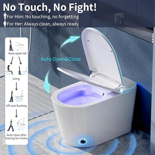 Smart Toilet with Bidet Built in, Bidet Toilet with Heated Seat and Night Light, Modern Tankless Toilet with UV for Bathroom, One Piece Toilets with Soft Close, Dryer, Foot Sensor, Auto Lid&Seat