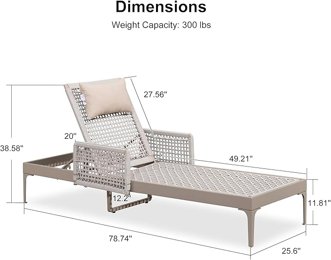PURPLE LEAF 2 Pieces Outdoor Chaise Lounge Set Rattan Wicker Lounger with Arms Poolside Furniture Adjustable Recliners Patio Lounge Chairs for Beach Yard Garden Balcony, Champagne