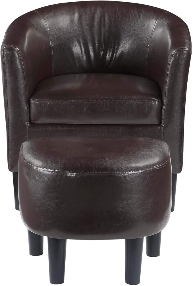 Convenience Concepts Take a Seat Churchill Accent Chair with Ottoman, Espresso Faux Leather