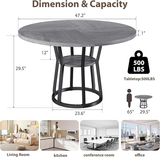 Garvee Round Dining Table for 4-6, 42" Farmhouse Kitchen Table with Storage, Circle Dinner Tables for Kitchen, Dining Room, Living Room, Meeting Room, Apartment