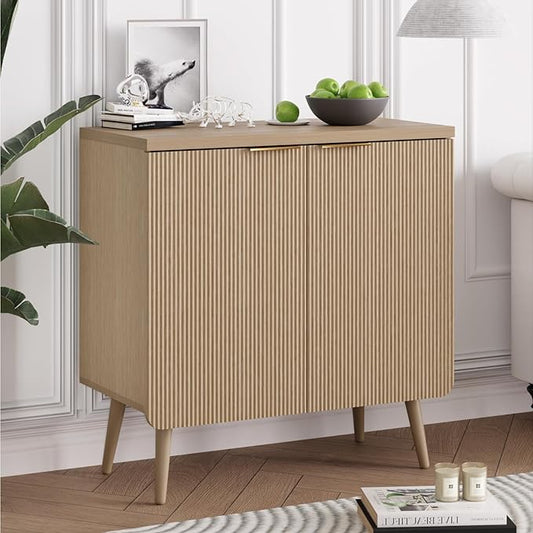 FONTOI Buffet Cabinet with Storage, Wood Fluted Multifunctional Storage Cabinet with 2 Doors, Sideboard Buffet Credenzas for Living Room, Entryway, Hallway, Natual Oak