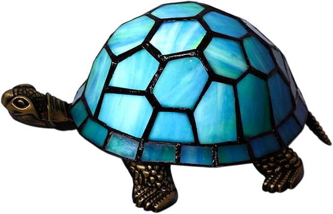 Tiffany Tortoise Lamp Small Stained Glass Turtle Desk Lamp 8X5X4 Inch Animal Antique Accent Table Light (Blue Green Turtle)