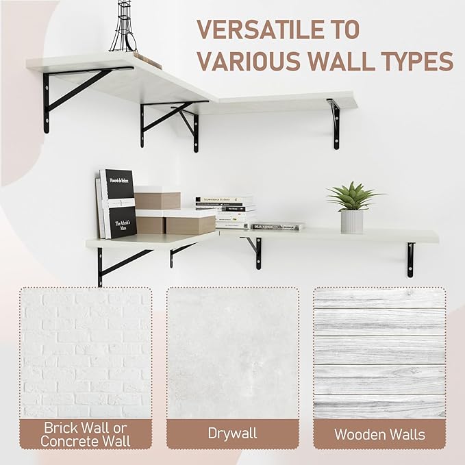 Kaboon 27 inch Long 10 inch Deep Floating Shelves for Wall Set of 2, Large Open Shelves Wall Mounted, Space Saving Home and Commercial Use, Sea Salt/Greyish White