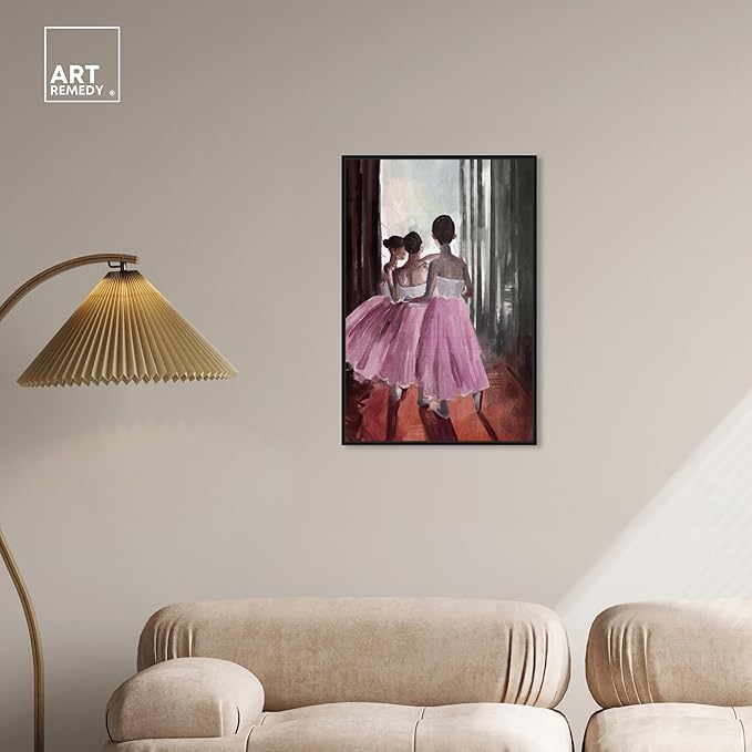 Art Remedy Little Girls Ballerinas Canvas Classic Vintage Wall Art, Black Frame, 20" x 30"