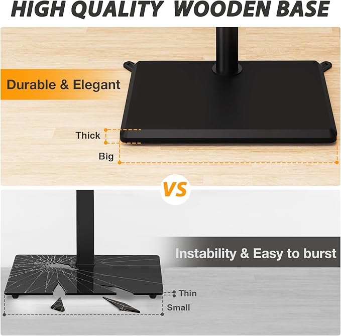 TVON Floor TV Stand with Shelf, TV Mount Stand for 32-60 inch TVs up to 88 lbs, Swivel TV Stand Mount with Height Adjustment and Safety Wood Base for Office, Corner, Max VESA 400x400mm