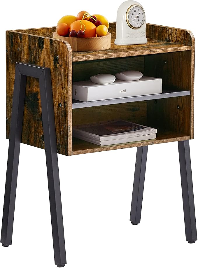 VECELO Nightstand Industrial Side End Table/Stackable Accent Furniture with 2-Tier Open Storage Compartments for Bedroom, Living Room and Small Spaces