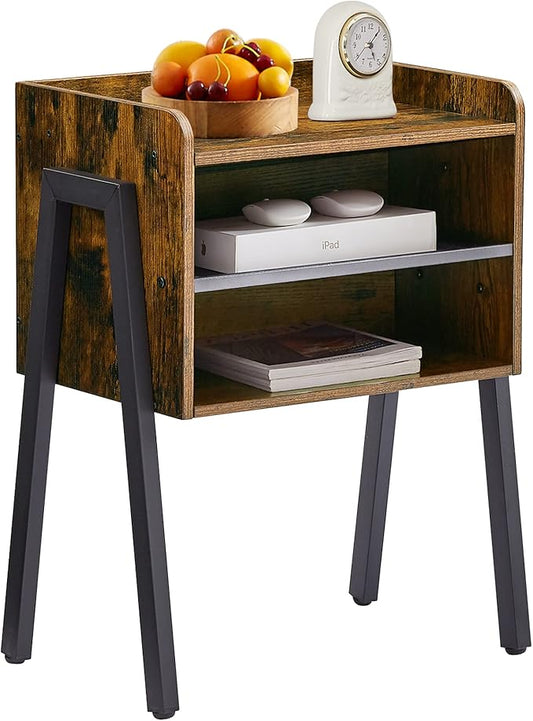 VECELO Nightstand Industrial Side End Table/Stackable Accent Furniture with 2-Tier Open Storage Compartments for Bedroom, Living Room and Small Spaces