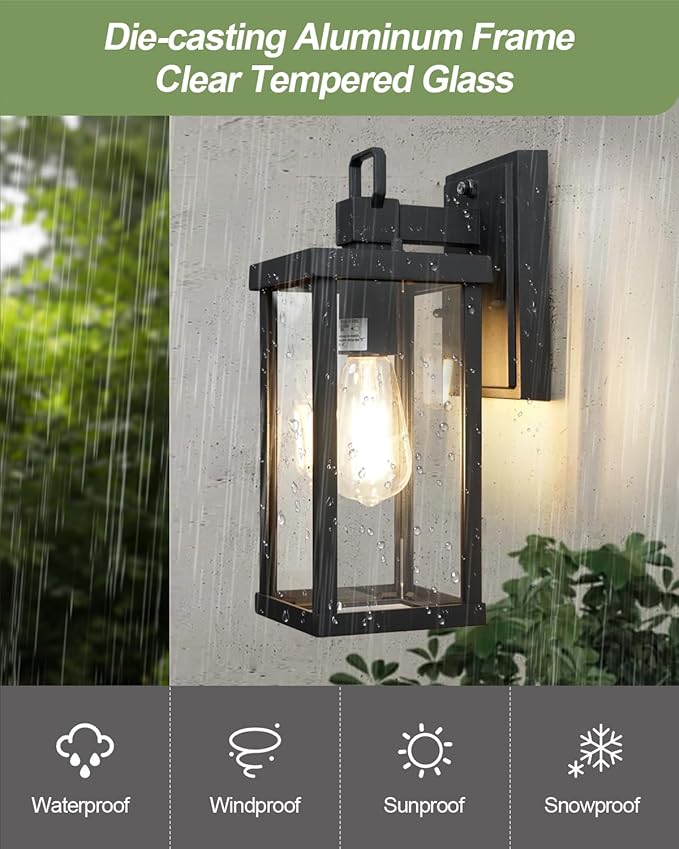 LITFIT 12.5'' Dusk to Dawn Outdoor Lighting, Outdoor Garage Lights Wall Mount, Hardwired Waterproof Porch Lights, Matte Black Outside Wall Sconce for House, Patio, Front Door, Bulbs Not Included