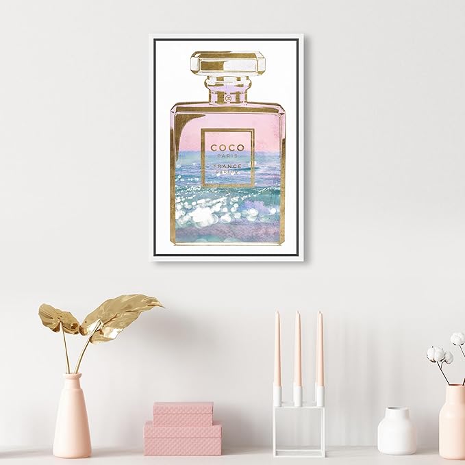 The Oliver Gal Artist Co. Fashion and Glam Wall Art Canvas Prints Blush Ocean Spray Perfume Home Décor, 10" x 15", White Floating Frame