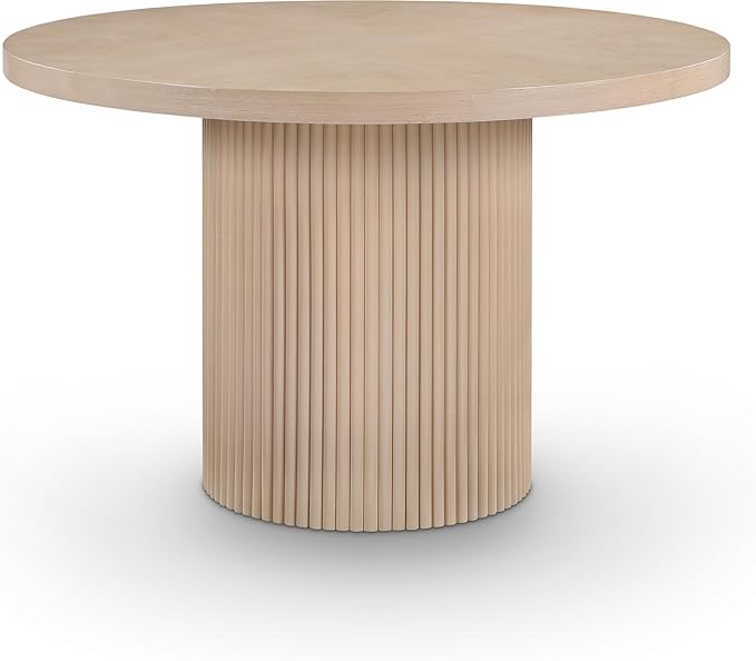 Meridian Furniture 728Oak-T Belinda Collection Mid-Century Modern Dining Table, Solid Wood Base, Natural Finish Oak Wood Veneer MDF Top, Round Top, Fluted Base, 48" W x 48" D x 31" H, Oak