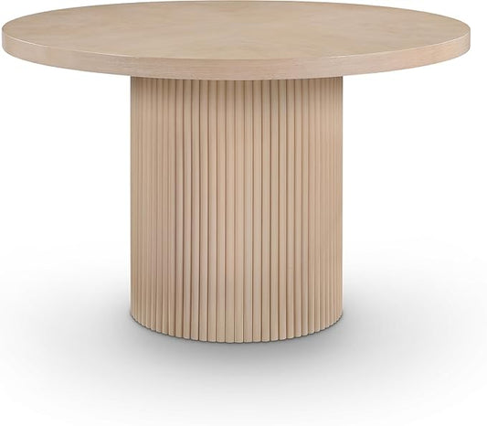 Meridian Furniture 728Oak-T Belinda Collection Mid-Century Modern Dining Table, Solid Wood Base, Natural Finish Oak Wood Veneer MDF Top, Round Top, Fluted Base, 48" W x 48" D x 31" H, Oak