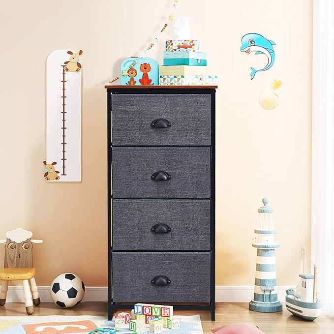 Giantex Dresser Storage Tower Nightstand W/Fabric Drawers, Sturdy Steel Frame and Wood Top Organizer Unit for Bedroom, Living Room, Entryway,Closets End Table Storage Unit (37’’(H), Black)