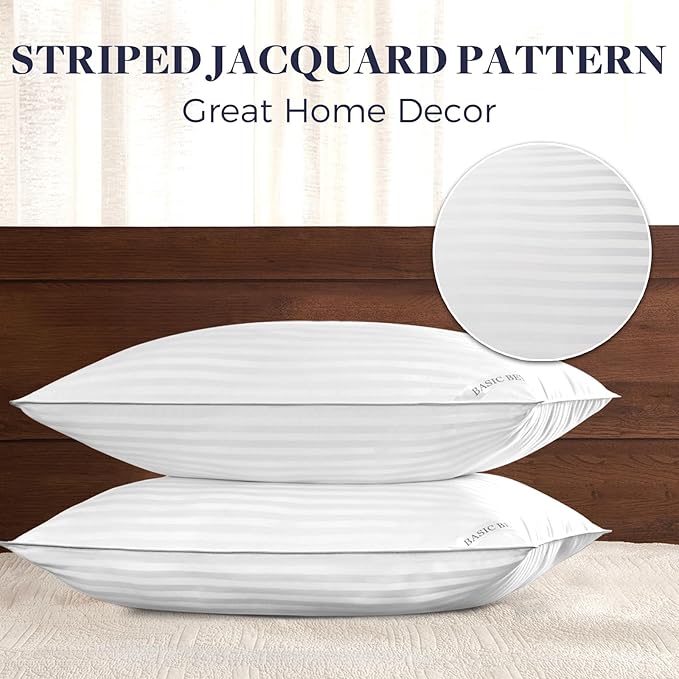Basic Beyond Standard Pillows Set of 2 - Soft 20 x 26 Inches Down Alternative Pillows Standard Size Set of 2 for Back, Stomach or Side Sleepers
