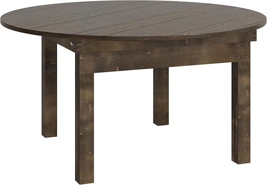 Flash Furniture Hercules Commercial Round Farmhouse Folding Table, Antique Rustic Solid Pine Dining Room Table, Foldable Locking Legs, 60" Diameter, Mahogany