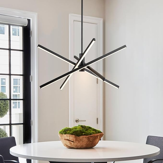 Y'INSP Modern Sputnik Chandeliers LED Linear Chandelier Light Black Pendant Light for Dining Room Kitchen Island Bedroom Living Room LED Embedded Pendant Lighting Fixture