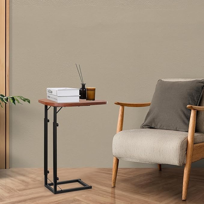 Premium Adjustable C-Shaped End Table for Couch, Mini Side Tables for Sofa, Small Coffee Table with Metal Frame, Beautiful and Practical Sidekick for Your Living Room, Bedroom, Bedside, Rustic Brown | Premium, Adjustable, for Couch, for Sofa, with Meta...