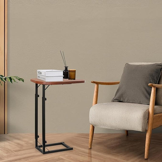 Premium Adjustable C-Shaped End Table for Couch, Mini Side Tables for Sofa, Small Coffee Table with Metal Frame, Beautiful and Practical Sidekick for Your Living Room, Bedroom, Bedside, Rustic Brown | Premium, Adjustable, for Couch, for Sofa, with Meta...