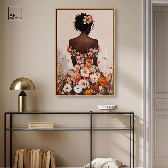 Autumn Bloom Dress Canvas Print Fashion Wall Decor by Art Remedy, Gold Frame, 24 x 36