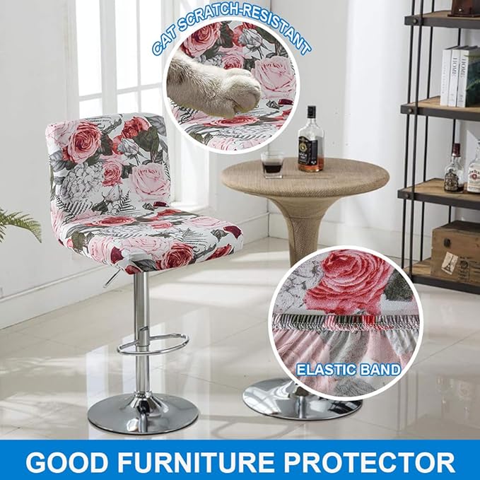 Levoberg Bar Stools Cover Set of 4 Printed Armless Swivel Barstools Slipcovers with Backs Stretch Square Counter Height Bar Stools Covers Mid Low Back Chair Cover for Kitchen Dining Room Bar #9