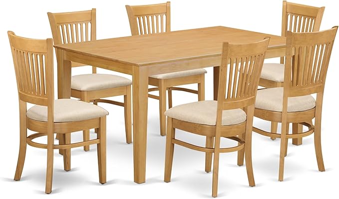 East West Furniture CAVA7-OAK-C 7 Piece Dining Table Set Consist of a Rectangle Wooden Table and 6 Linen Fabric Dining Room Chairs, 36x60 Inch, Oak