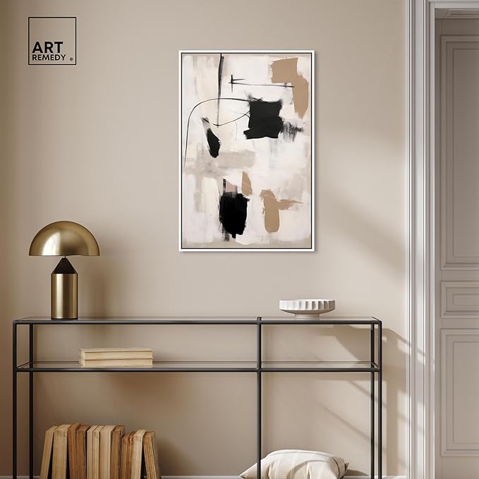 Art Remedy Strings in Abstraction Canvas Muted Abstract Wall Art, White Frame, 20" x 30"