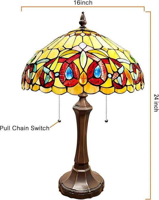 Capulina Tiffany Lamp Stained Glass Table Lamp Bedside Reading Lamp 2-Light 16X16X24 Inches Antique Victorian Art Style Desk Lamp for Bedrooms Living Room Home Office