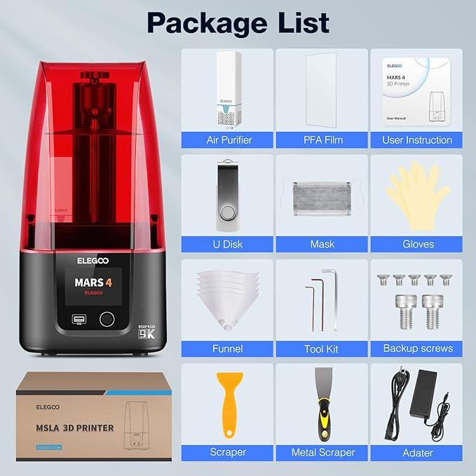 ELEGOO Mars 4 Resin 3D Printer with 7" 9K Monochrome LCD Screen COB UV Light Source and Screen Protector Printing Size 153.36mm*77.76mm*175mm