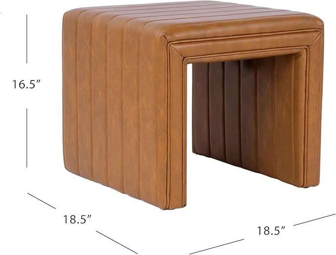 Spatial Order Modern Channel Tufted Faux Leather Ottoman | Spatial Order Home Décor | Ottoman for Living Room & Bedroom - Carmel Brown