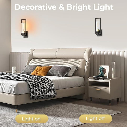 CINOTON Black and Gold Wall Sconces Set of 2, 15" Matte Black Wall Mounted Lamp, Hardwired AC 120V Wall Sconces Vintage Vanity Light Fixtures with Clear Glass, Wall Lights for Living Room, Bedroom