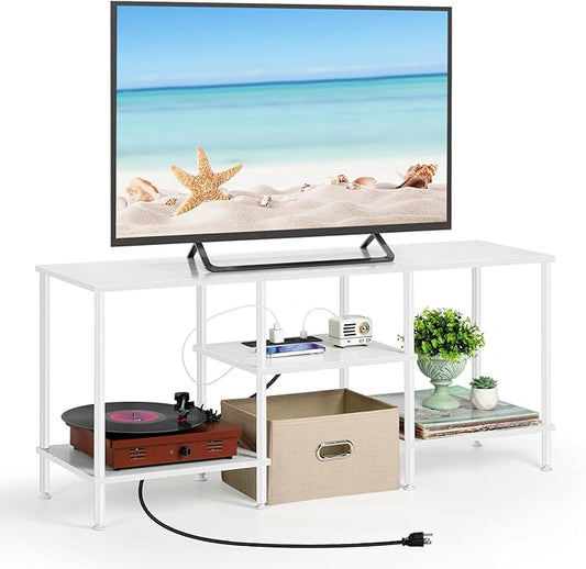 TV Stand for Bedroom up to 50 Inch Modern TV Stands with Power Outlets Small Entertainment Center with Storage 3 Tier TV Cabinet Console Table for Living Room Bedroom Office, White