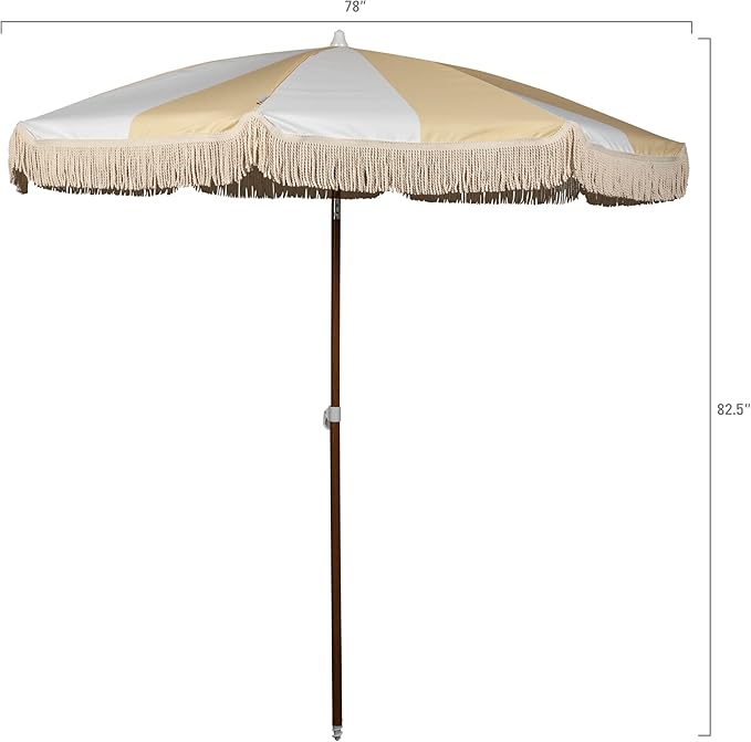 BEACH STATE Summerland 6.5 Feet Beach Umbrella with Fringe - Patio Umbrella - Outdoor Umbrella - UV50+ Sun Protection