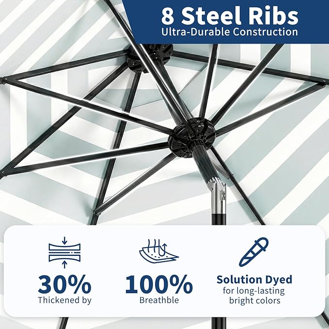 Garvee 10FT Patio Umbrella - Outdoor Table Umbrella with Crank Lift & Push Button Tilt - Market Umbrella 8 Sturdy Ribs UV Protection for Pool, Deck, Yard, Garden