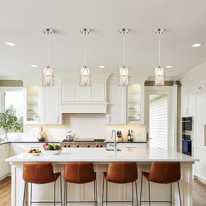 5.4"×7.9" Pendant Light with Frosted Glass, Modern Pendant Lights Kitchen Island, Brushed Nickel Pendant Light Fixtures, Cylindrical Pendant Lighting for Kitchen Island, Dining Room, Foyer