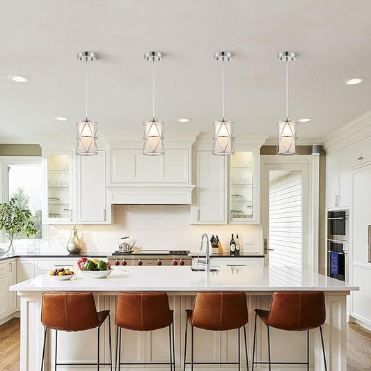5.4"×7.9" Pendant Light with Frosted Glass, Modern Pendant Lights Kitchen Island, Brushed Nickel Pendant Light Fixtures, Cylindrical Pendant Lighting for Kitchen Island, Dining Room, Foyer