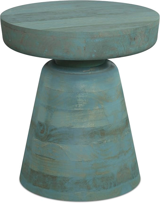 SIMPLIHOME Robbie Accent Table - 16 inch Wide Solid Mango Wood End Table in Teal Wash, Boho Contemporary Rustic Side Table for Living Room or Bedroom with Multipurpose Function, Assembled