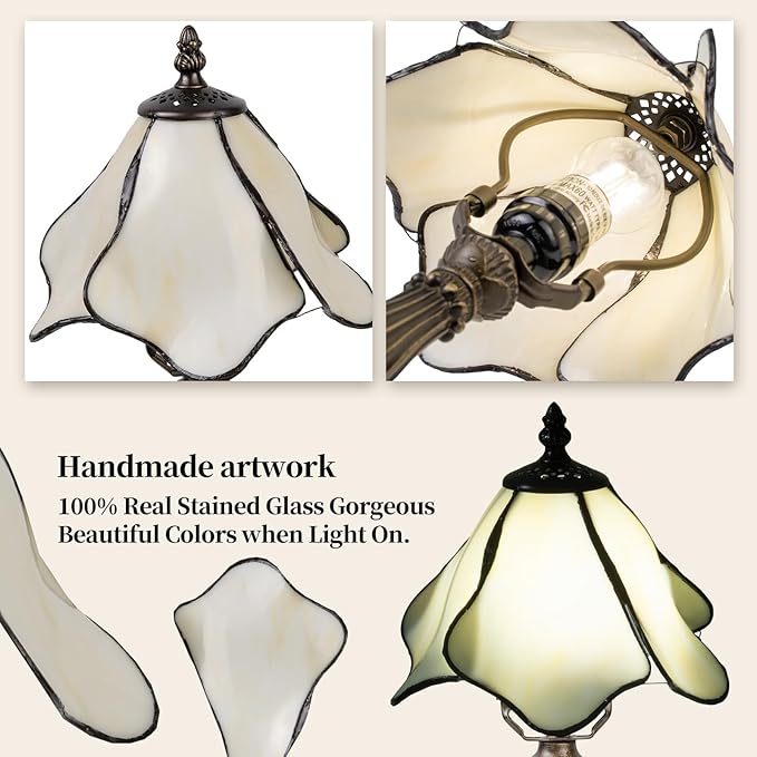 Tiffany Table Lamp,3 Color-Temperature Flowers Stained Glass Lamp,8 Inch Tiffany Style Lamp for Bedroom Living Room Home, Handcrafted Light, Included Bulb (Warm White)
