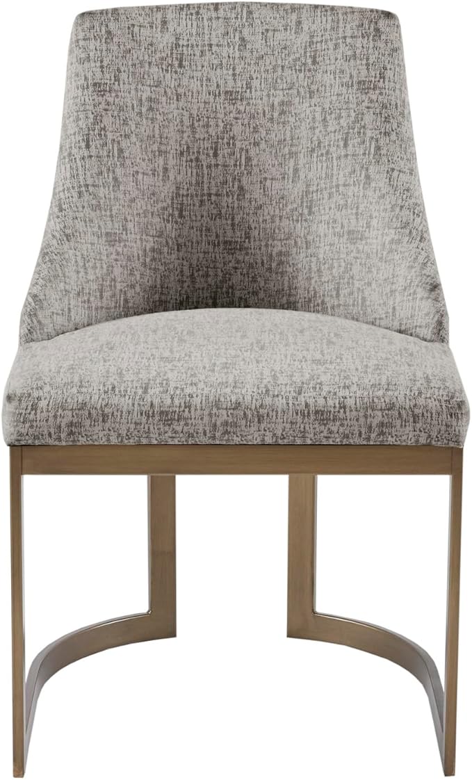 Madison Park Bryce Parsons Upholstered Accent Dining Chairs Set of 2, Padded Seat with Cushion, Antique Gold Metal Frame Back and Sled Leg, Contemporary Modern Chic for Kitchen, Grey