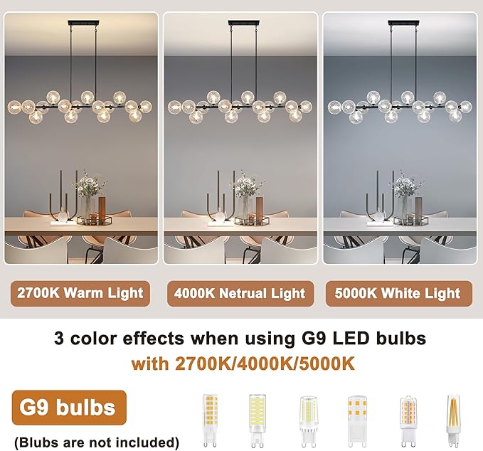16-Light Linear Chandelier,Modern Chandeliers for Dining Room Light Fixture Large Black Sputnik Chandeliers 55" Clear Globe Sputnik Ceiling Light Fixture Large Chandelier Pendant Lights Kitchen Island