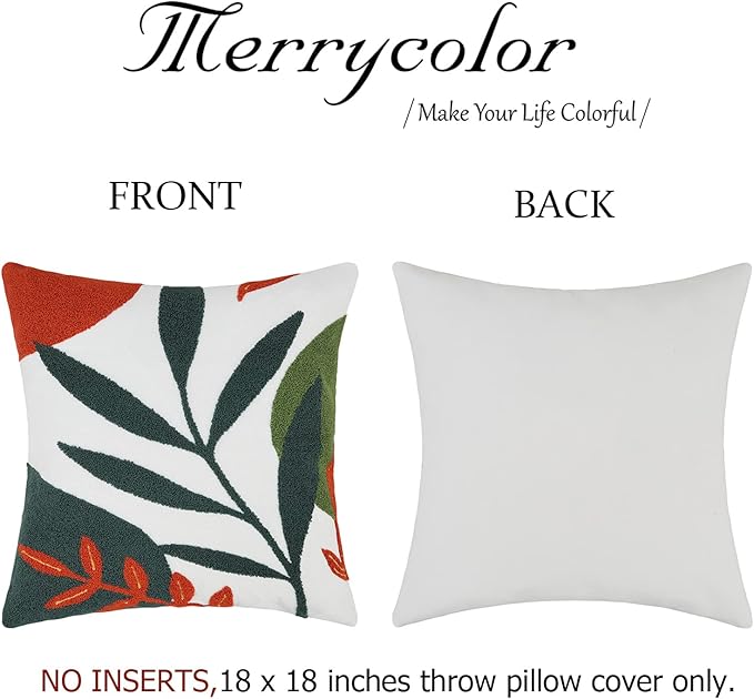 Merrycolor Boho Decorative Throw Pillow Covers 18x18 Tufted Abstract Mid Century Modern Pillow Covers Aesthetic Boho Pillows Decorative Pillows for Bed Couch Sofa Living Room Dark Green Orange(B)