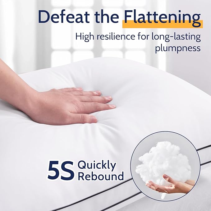 ROUMEA Pillows Queen Size Set of 2, Bed Pillows for Sleeping 2 Pack, Luxury Hotel Quality, Supportive Queen Pillows with Soft Down Alternative for Back Stomach Side Sleepers, Machine Washable