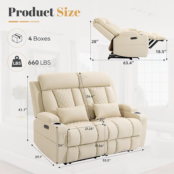 2-Piece Power Reclining Sofa Set, 3-Seater Sofa with Drop-Down Console & 2-Seater Loveseat, Zero Wall Hugger Electric Recliner Couch with Adjustable Headrest, AC Outlets (Light Beige, 3+2 Set)