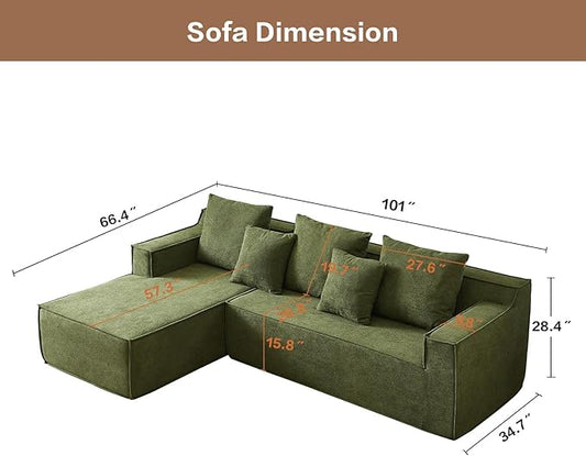 Swbvs L-Shape 7-Seater Sofa,Upholstered Couches for Living Room Bedroom,No Assembly,Green